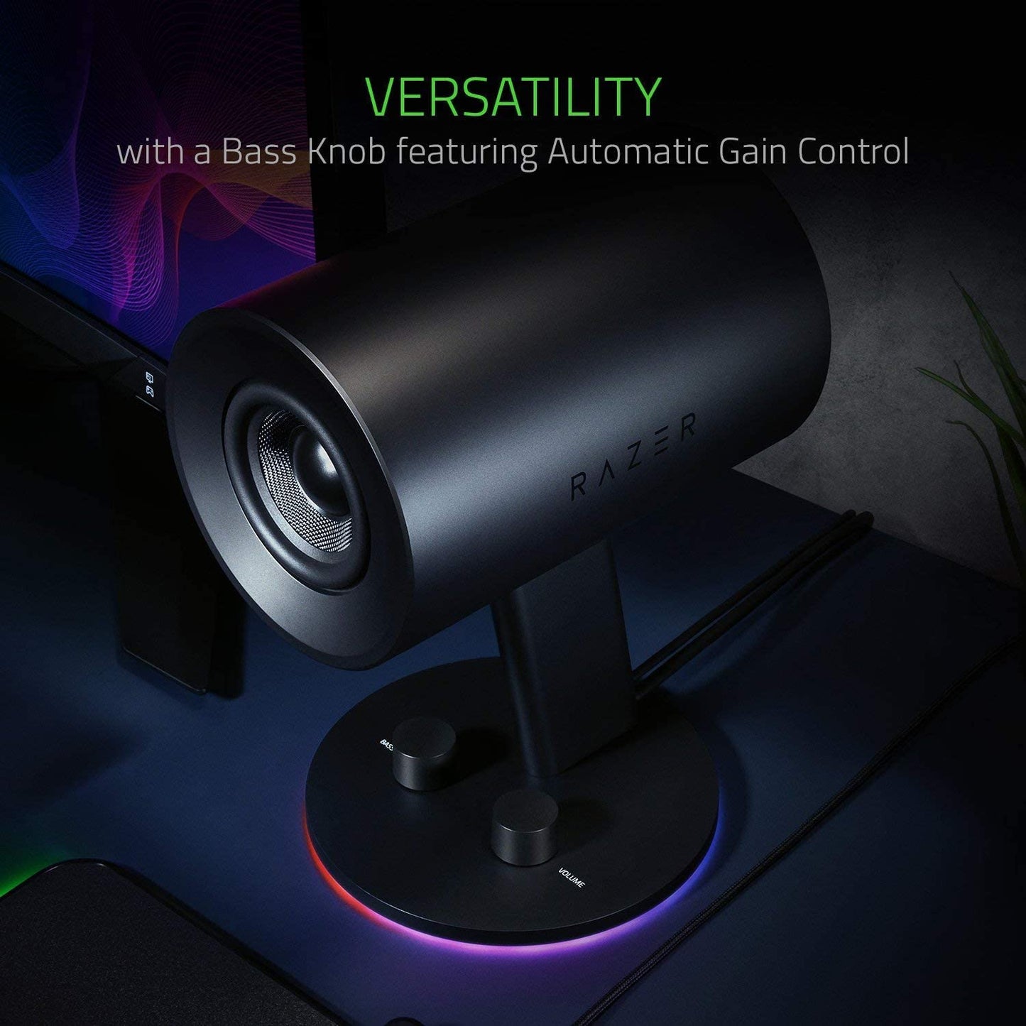 Razer Nommo Chroma 2.0 PC Gaming Speakers - Custom Woven 3" Glass Fiber Drivers, Rear-Facing Bass Ports, Bass Knob with Automatic Gain Control, Chroma Enabled, Black