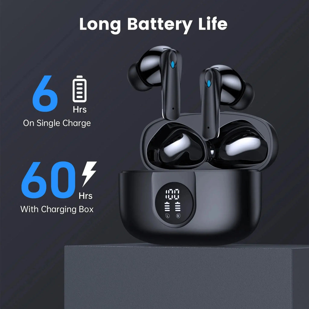 Wireless Earbuds, Bluetooth Headphones V5.4 Stereo Ear Buds with Noise Cancelling Mics, 60H Playback Mini Case with Dual LED Display, IP7 Waterproof In-Ear Earphones for Android Ios