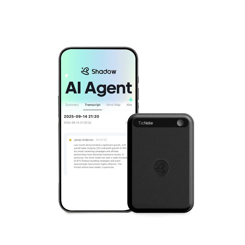 New Mobvoi Ticnote Lite AI Voice Recorder, AI Note Taking Device W/Instant Transcribe & Summarize, APP Control, Support 120+ Languages, AI Recorder W/Display for Lectures, Meeting, Calls