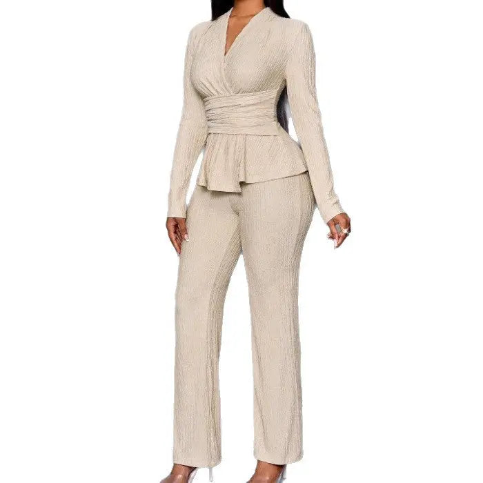 Womens Versatile, Waist-Cinching, Slimming Solid-Color Long-Sleeve Set - New Era Fashion LLc