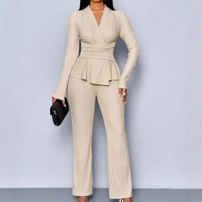 Womens Versatile, Waist-Cinching, Slimming Solid-Color Long-Sleeve Set - New Era Fashion LLc