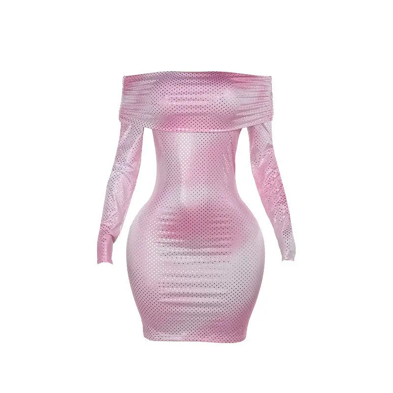 Off-shoulder Pleated Long Sleeve Dress Women Cjdropshipping