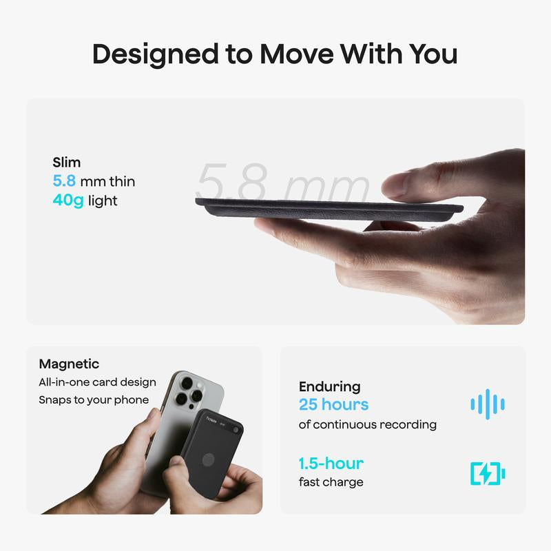 New Mobvoi Ticnote Lite AI Voice Recorder, AI Note Taking Device W/Instant Transcribe & Summarize, APP Control, Support 120+ Languages, AI Recorder W/Display for Lectures, Meeting, Calls