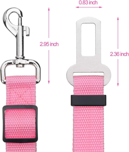 Adjustable Length Pet Car Seat Belt for Dogs and Cats - 2 Pack (Pink)