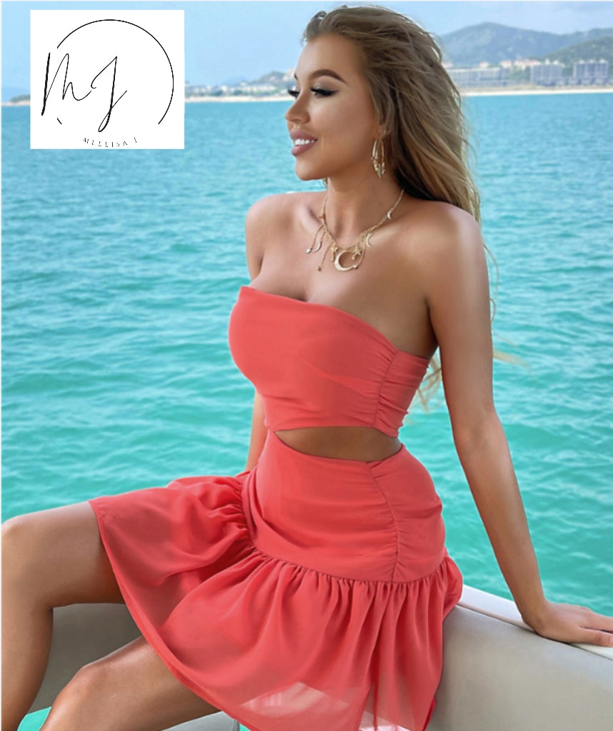 Off Shoulder Cut-Out Ruffle Dresses New Era Fashion LLc