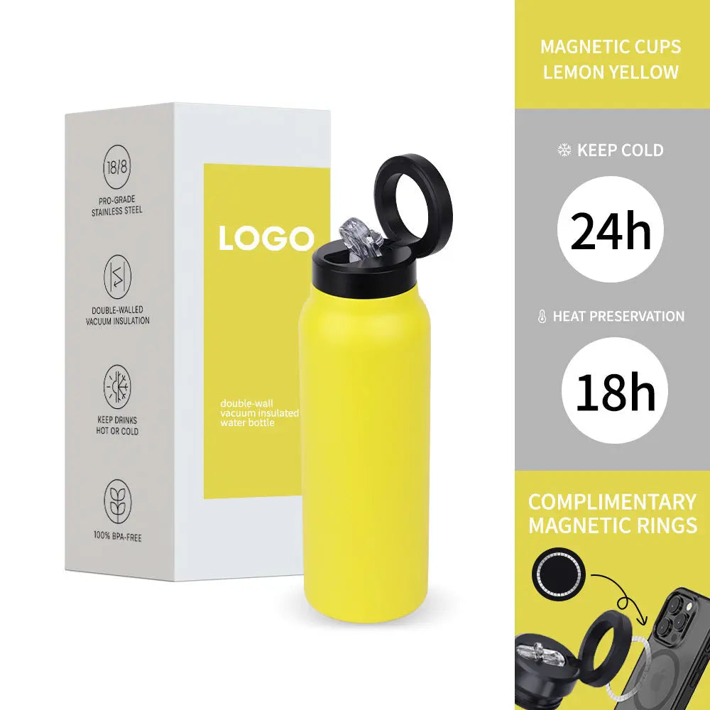 304 Stainless Steel Vacuum Cup Creative Magnetic Water Cup Insulated Sports Water Bottle With Straw Outdoor Insulated Water Mug With Magnetic Phone Holder Cjdropshipping