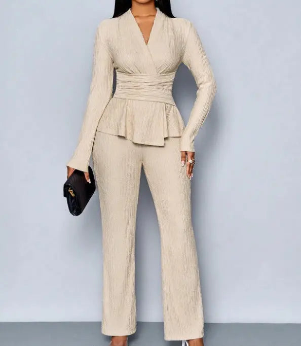 Womens Versatile, Waist-Cinching, Slimming Solid-Color Long-Sleeve Set - New Era Fashion LLc