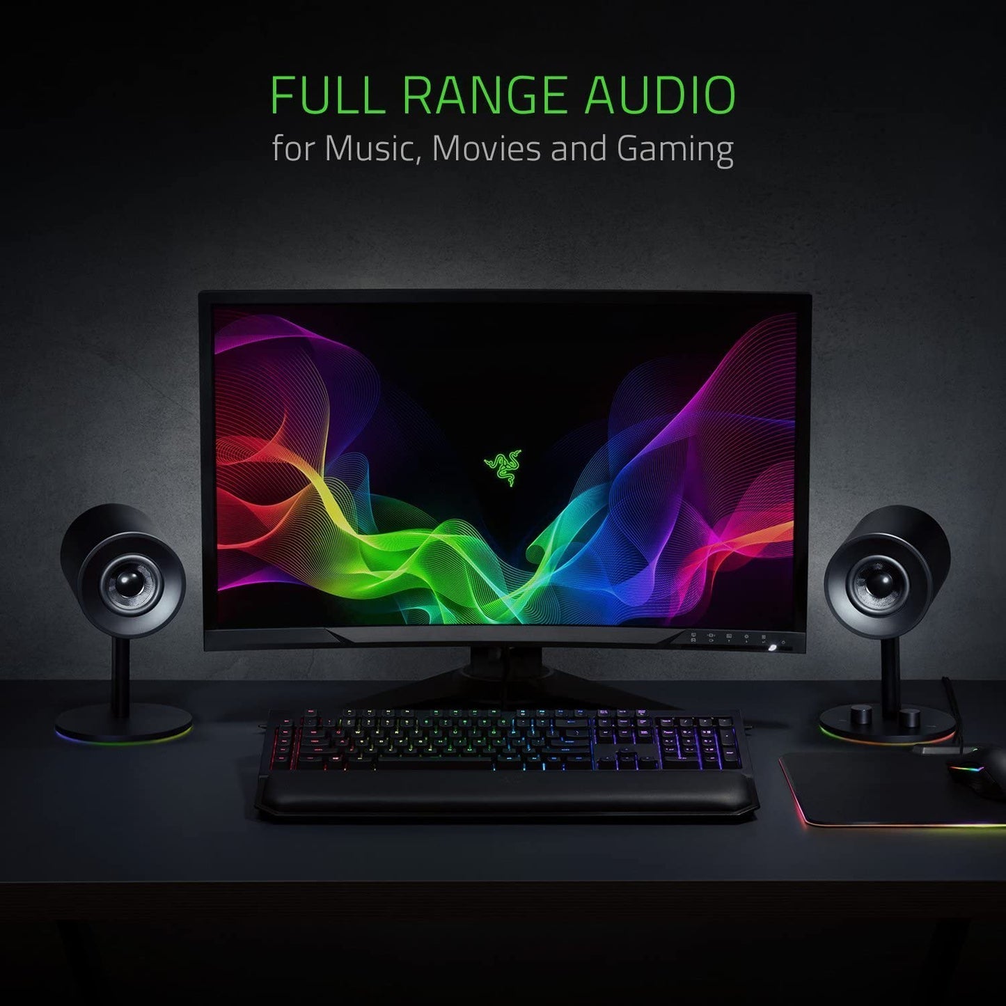 Razer Nommo Chroma 2.0 PC Gaming Speakers - Custom Woven 3" Glass Fiber Drivers, Rear-Facing Bass Ports, Bass Knob with Automatic Gain Control, Chroma Enabled, Black