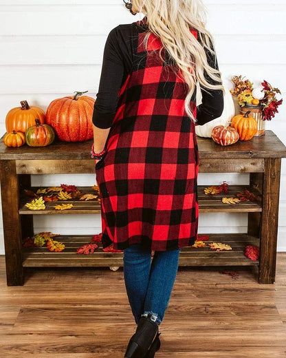 Women's Plaid Sleeveless Duster Cardigan with Pockets - Lightweight Open Front Vest Coat