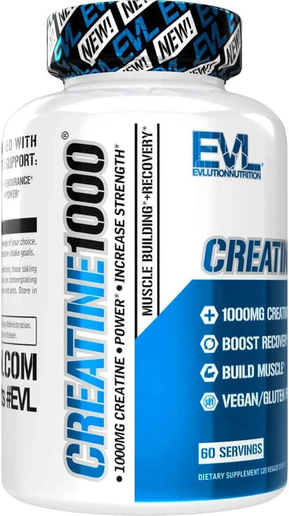 (2 Pack) Creatine Monohydrate Pills 120Ct - EVL Nutrition Muscle Builder & Recovery Supplement - Creatine Capsules 1000Mg