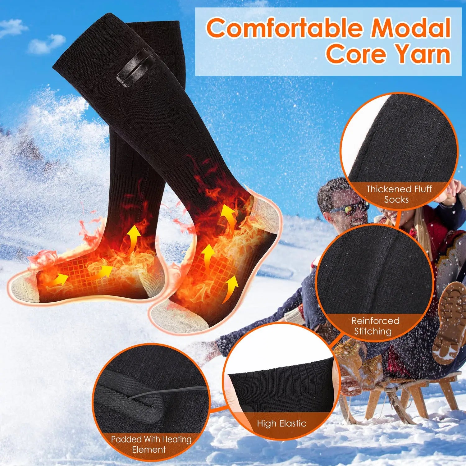1Pair  Electric Heated Socks For Men Women Battery Powered Heated Socks Rechargeable Feet Warmer With 4 Temperature Levels Indoor Outdoor Machine Washable Cjdropshipping