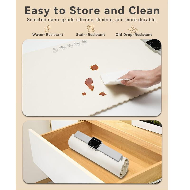 Food Warmer Mat, BRAVESTONE Electric Portable Silicone Warming Plate, Roll up Heating Tray for Food, 5 Heat Levels, 24X15.7, White