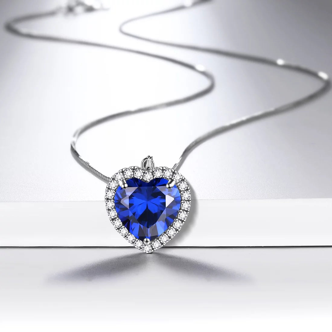 September Birthstone Necklace Women Blue Heart Necklace Sapphire Crystal CZ 925 Sterling Silver Pendant Jewelry Birthday Mother'S Day Gifts