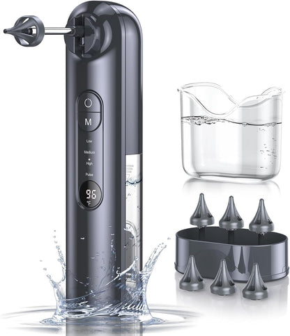 Ear Wax Removal Tool-Ear Cleaner-Ear Cleaning Kit Safe & Effective Electric Triple Jet Stream Ear Cleaner with 6 Reusable Tips USB Rechargeable