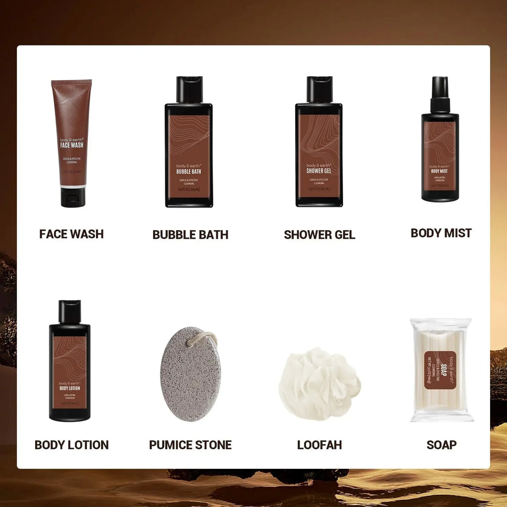 Bath and Body Wash Sets for Men - 8Pcs Spa Baskets Mens Birthday Gifts Sandalwood, Self Care Kit, Husband Men Father'S Day Gifts