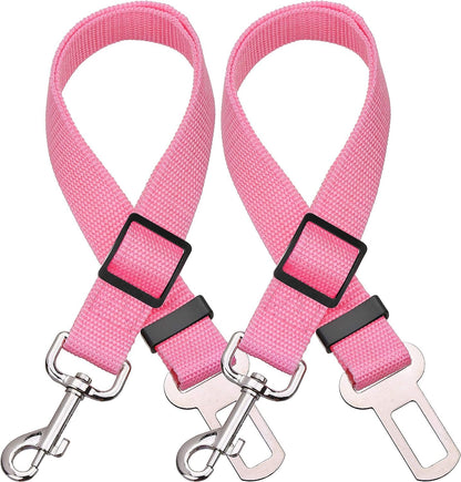 Adjustable Length Pet Car Seat Belt for Dogs and Cats - 2 Pack (Pink)