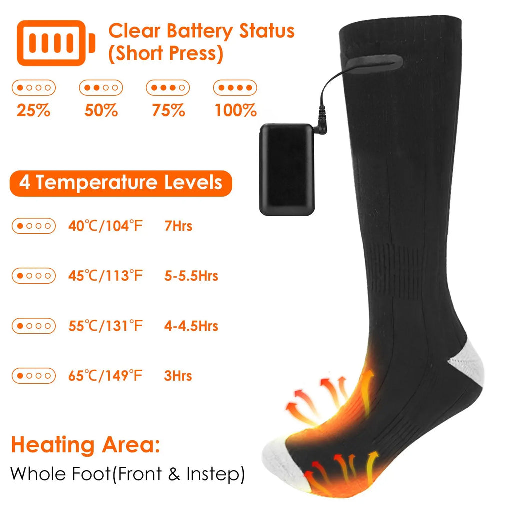 1Pair  Electric Heated Socks For Men Women Battery Powered Heated Socks Rechargeable Feet Warmer With 4 Temperature Levels Indoor Outdoor Machine Washable Cjdropshipping