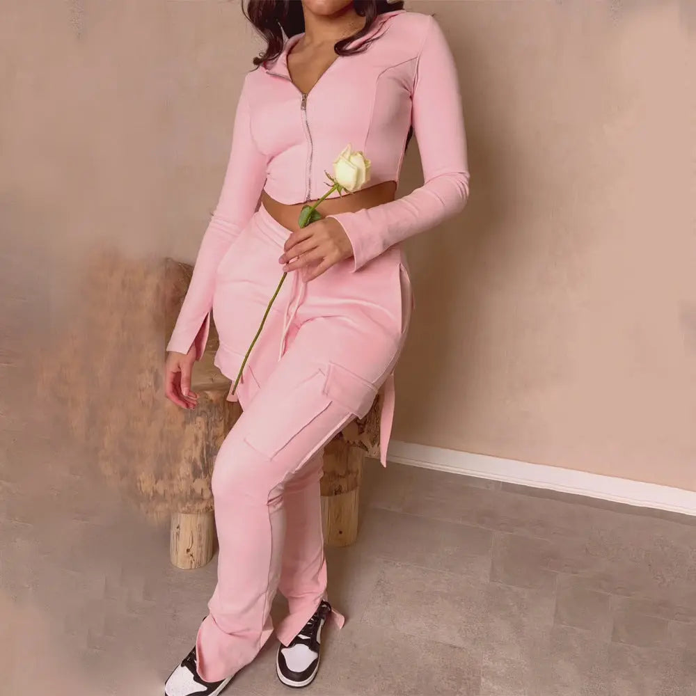 Women's Casual Tight Sportswear Multi-pocket Top Pants Suit Cjdropshipping