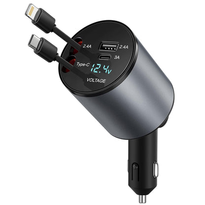 GTPOWER 68W Ultra Fast 4-in-1 Retractable Car Charger