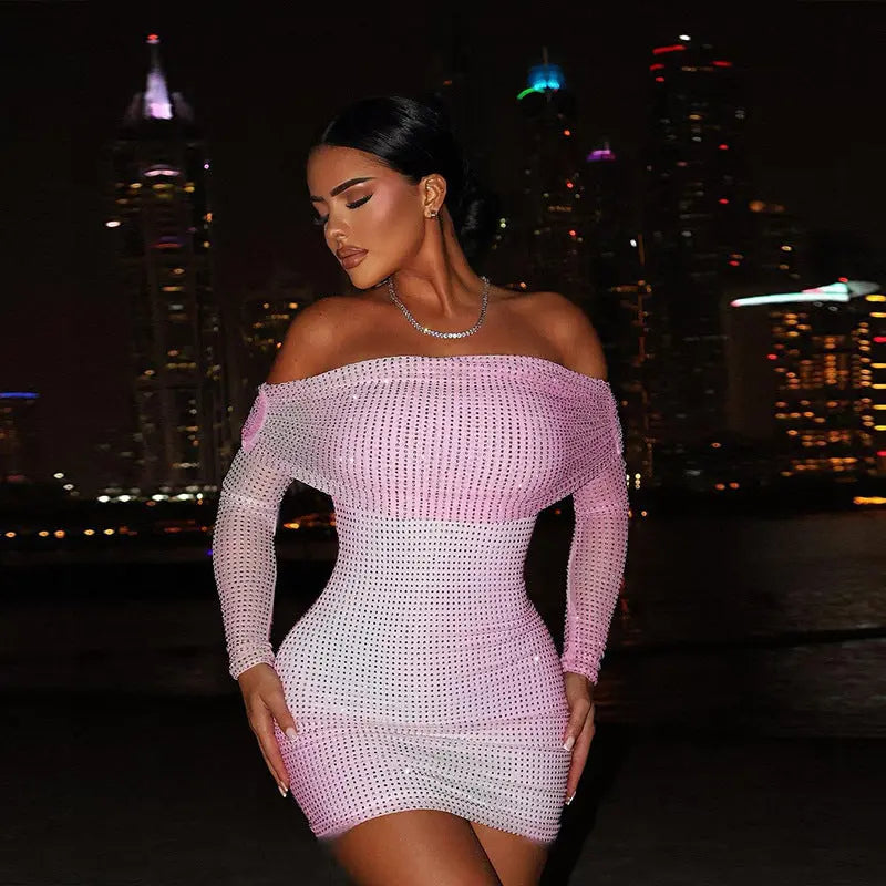 Off-shoulder Pleated Long Sleeve Dress Women Cjdropshipping