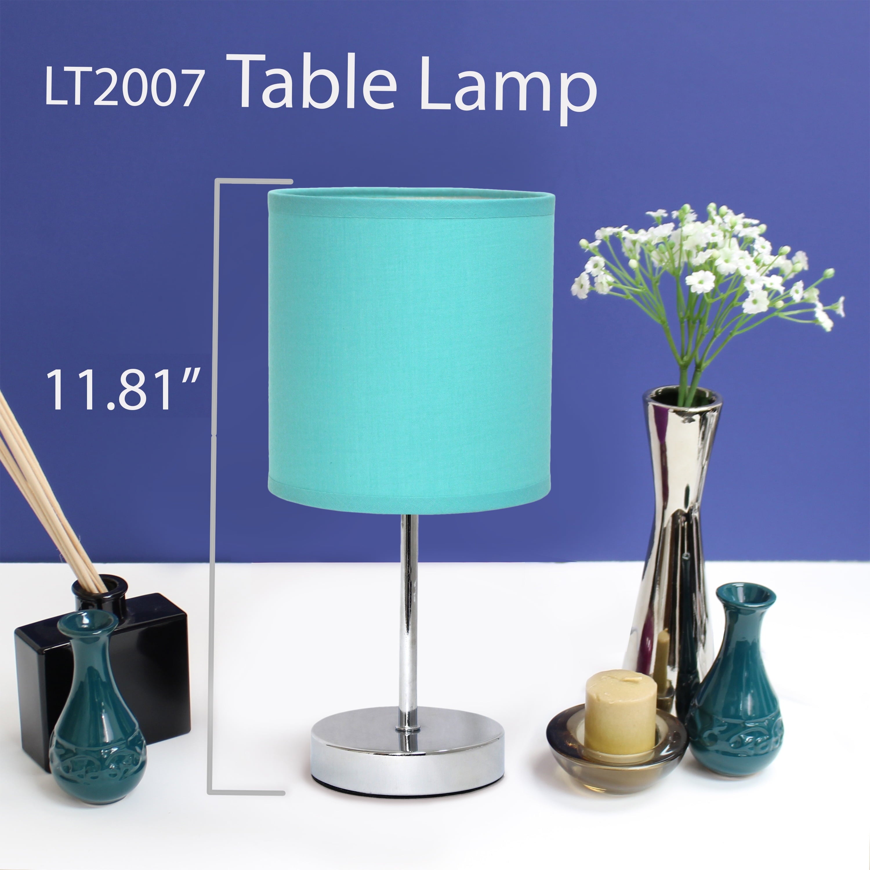 11.81" Basic Chrome Mini Table Lamp with Fabric Shade, Blue