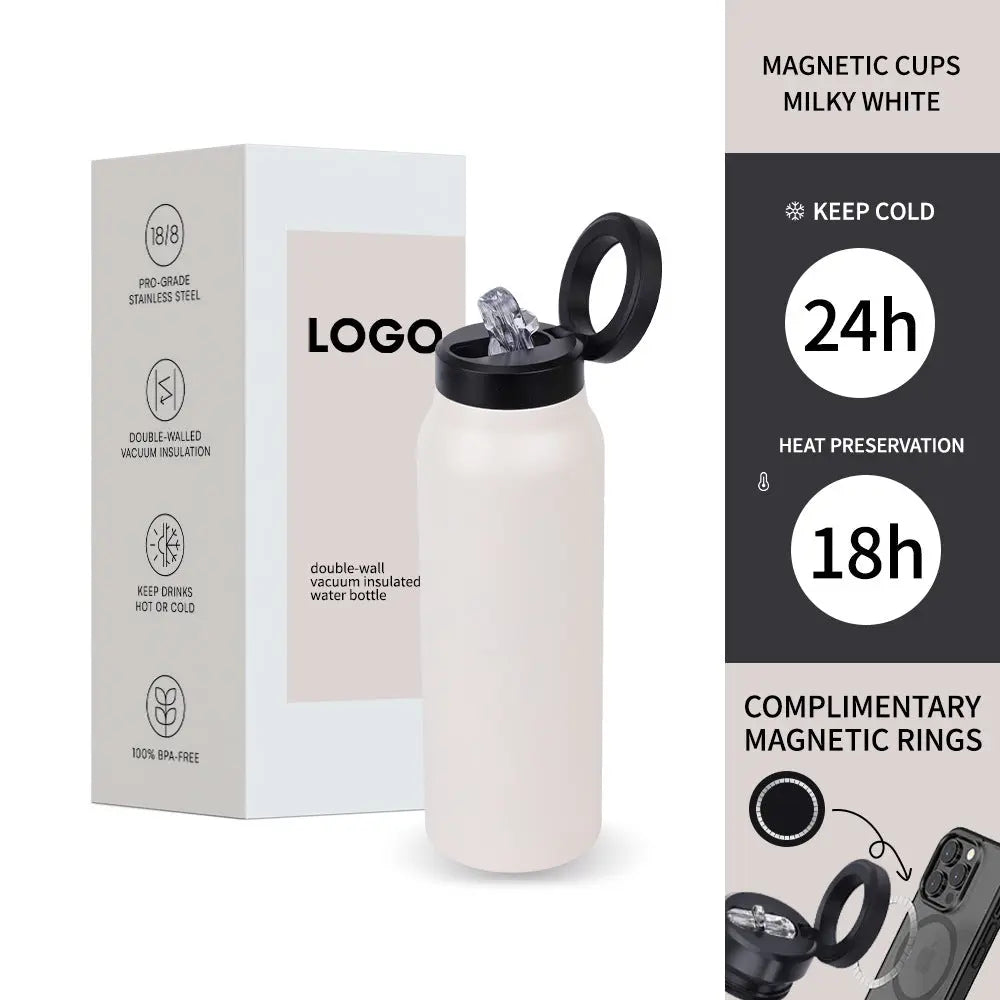 304 Stainless Steel Vacuum Cup Creative Magnetic Water Cup Insulated Sports Water Bottle With Straw Outdoor Insulated Water Mug With Magnetic Phone Holder Cjdropshipping