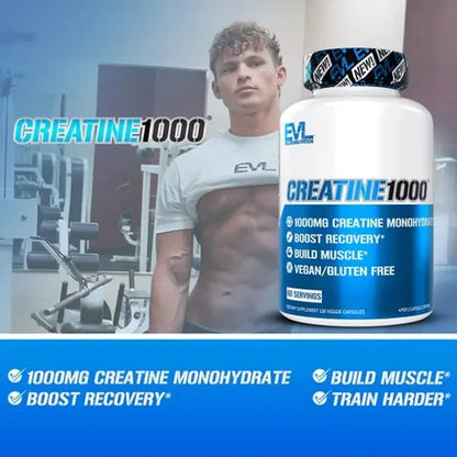 (2 Pack) Creatine Monohydrate Pills 120Ct - EVL Nutrition Muscle Builder & Recovery Supplement - Creatine Capsules 1000Mg