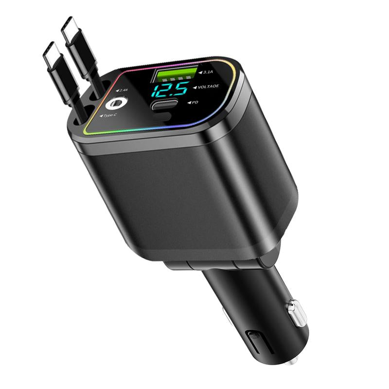 8-In-1 Ultimate Car Charger! Level up Your Drive with 60W Starlight Projection, Retractable Cables for Zero Mess, and 3.1A Fast Charging. Real-Time Voltage Monitoring Keeps Your Ride Safe. Must-Have Car Gadget for 2026!