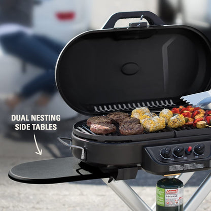 Coleman Roadtrip 285 Portable Propane Grill with Three Adjustable Burners and Instastart Ignition, 20,000 BTUs for Outdoor Cooking, Camping, Tailgating, and Barbecuing
