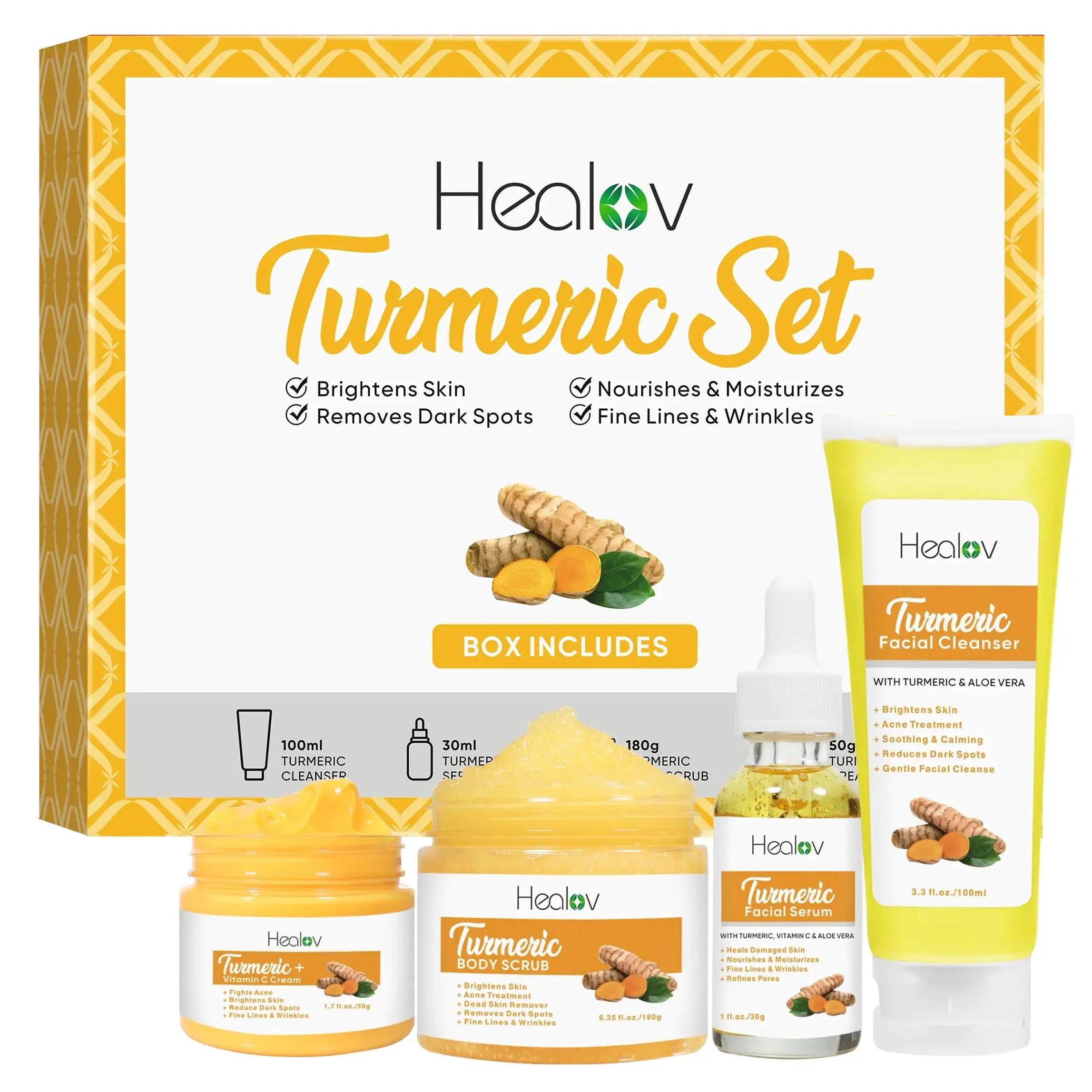 Turmeric Skincare Set - Turmeric Skin Care Products Brightening & Acne - Turmeric Skin Care Kit Turmeric Skin Care Set - Turmeric Cleanser Body Scrub Face Cream & Facial Serum Zendrop
