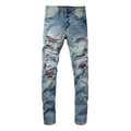 Perforated Hot Drill Elastic Slim Fit Jeans for Men Zendrop