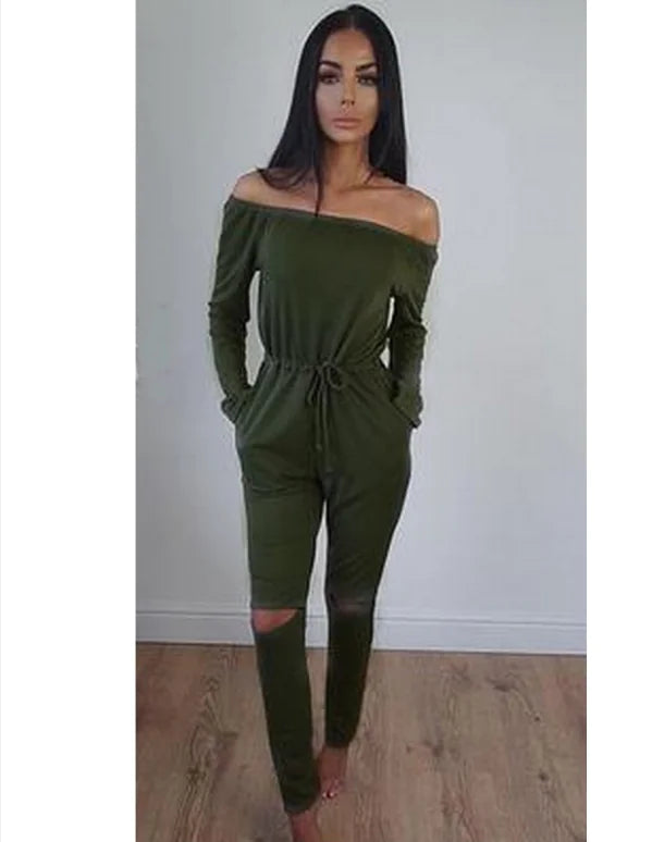 Off-Shoulder Ripped Jumpsuit