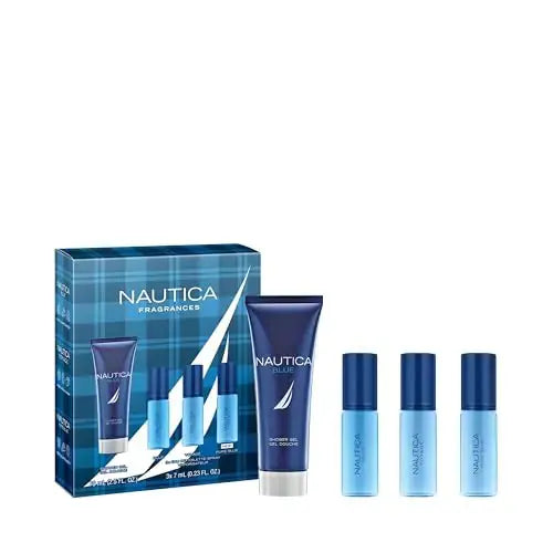 Nautica Blue Voyage and Pure Blue 4 Piece Gift Set Notes of Basil Jasmine and Cedarwood Mens Fragrance Long Lasting Everyday Fragrance Zendrop