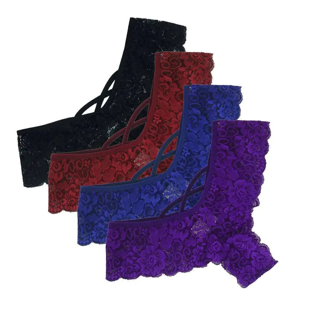 4 Pack Women Sexy Lace Underwear Lingerie Panties G-String Brief Thong Plus Size - New Era Fashion LLc