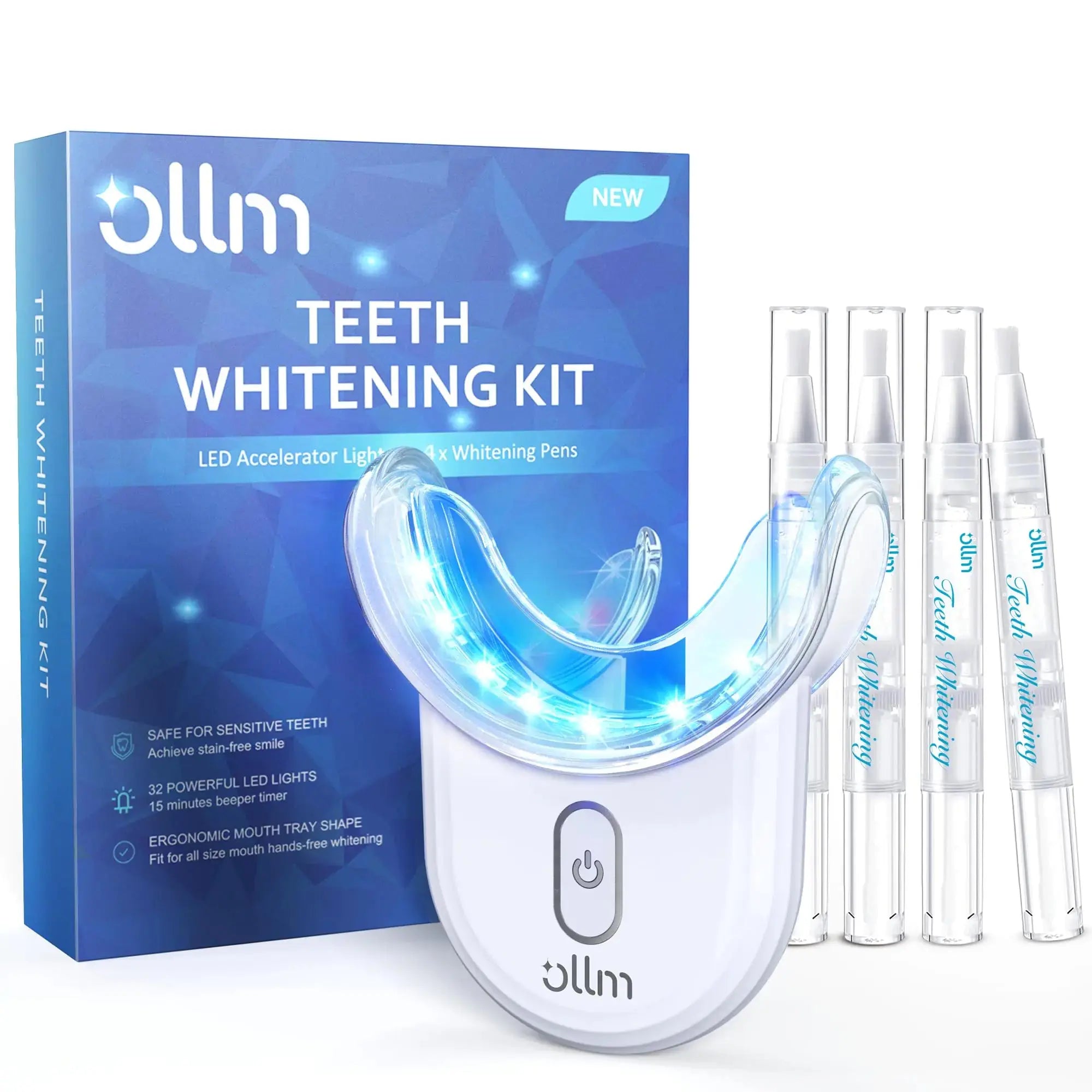 Teeth Whitening Kit for Sensitive Tooth: 35% Carbamide Peroxide White Gel Pens LED Light Whitener with Dental Mouth Trays Professional Bright Brace Oral Care Product System for Home Work Travel New Era Fashion LLc