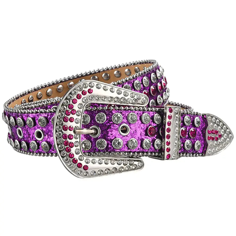 JFYSJH Women Men Rhinestone Studded Belt Fashion Jeans Belt Bling Western Cowboy Belt Purple Fit Waist 38-42 inch Zendrop