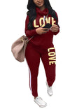 Angsuttc Womens Letter Print 2 Piece Outfits Cowl Neck Long Sleeve Sweatshirt and Pants Set Tracksuit Burgundy 3XL Autods