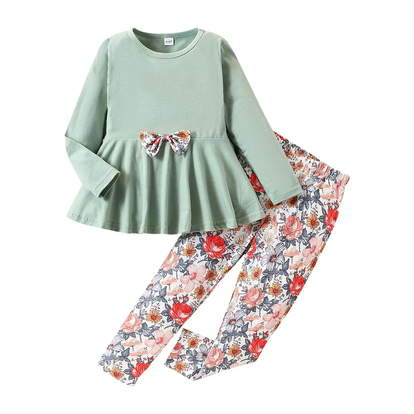 GOLLUNER Kids Toddler Girls Clothing Set Long Sleeve Top With Bowknot ＋Floral Print Pants 2 Pcs Fall Outfits Set(6-7T) Zendrop