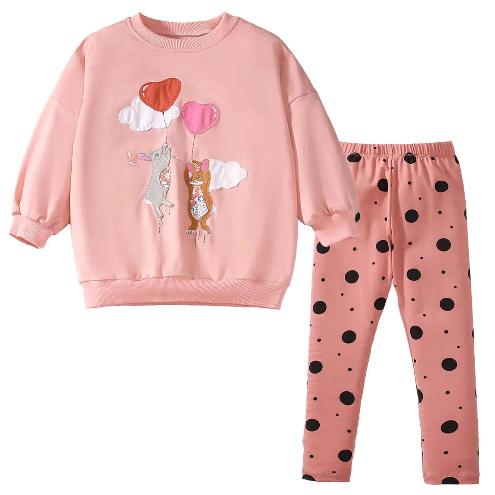 HILEELANG Toddler Girl Fall Outfits Clothing Pants Set Pink Animals Applique Sweatshirt Cotton Dots Leggings Playwear Sets 2pc 3T Zendrop
