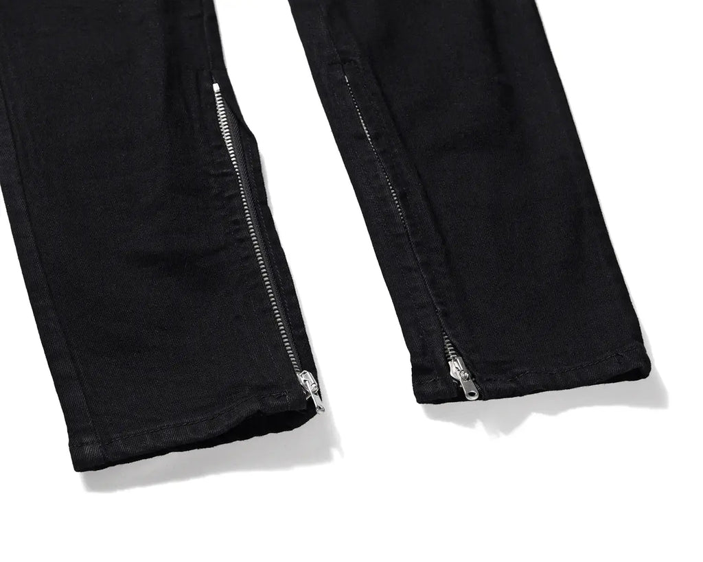 AMIRI Style Black Skinny Jeans with Zipper and Rips - New Era Fashion LLc