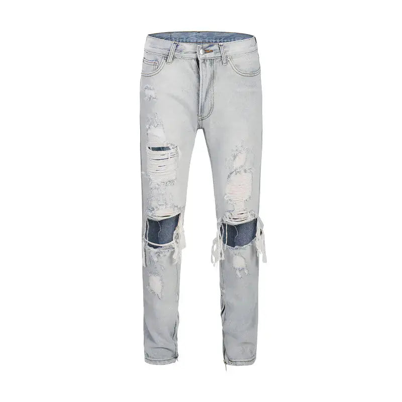 Washed White Ripped Knee Jeans for Men Zendrop